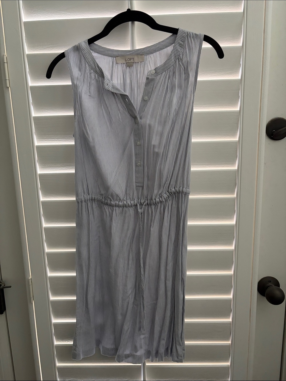 LOFT Size XS Light Blue and White Striped Sleeveless Drawstring Dress
